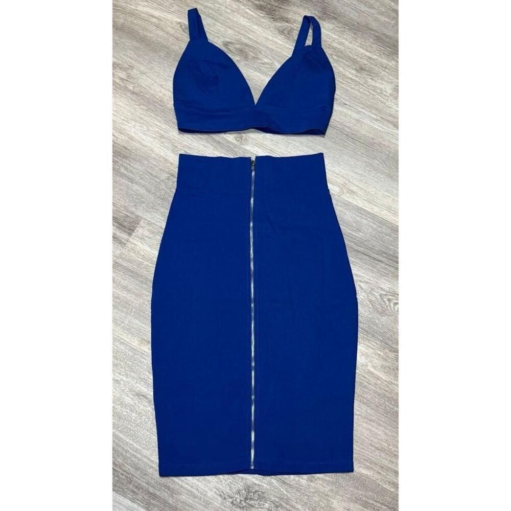 Charlotte Ruse Royal blue two piece set bralette top and pencil skirt Y2K size s